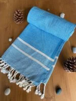 Ibiza Turkish Towel - Deep Sky Blue, 100% Organic Cotton, Handmade, Bath Towel, Peshtemal, Sauna Towel, Beach Towel