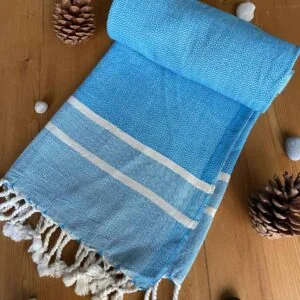 Ibiza Turkish Towel - Deep Sky Blue, 100% Organic Cotton, Handmade, Bath Towel, Peshtemal, Sauna Towel, Beach Towel