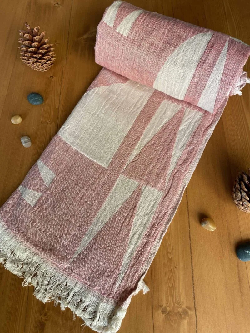 Monaco Turkish Towel - Pink, 100% Organic Cotton, Handmade, Bath Towel, Peshtemal, Sauna Towel, Beach Towel