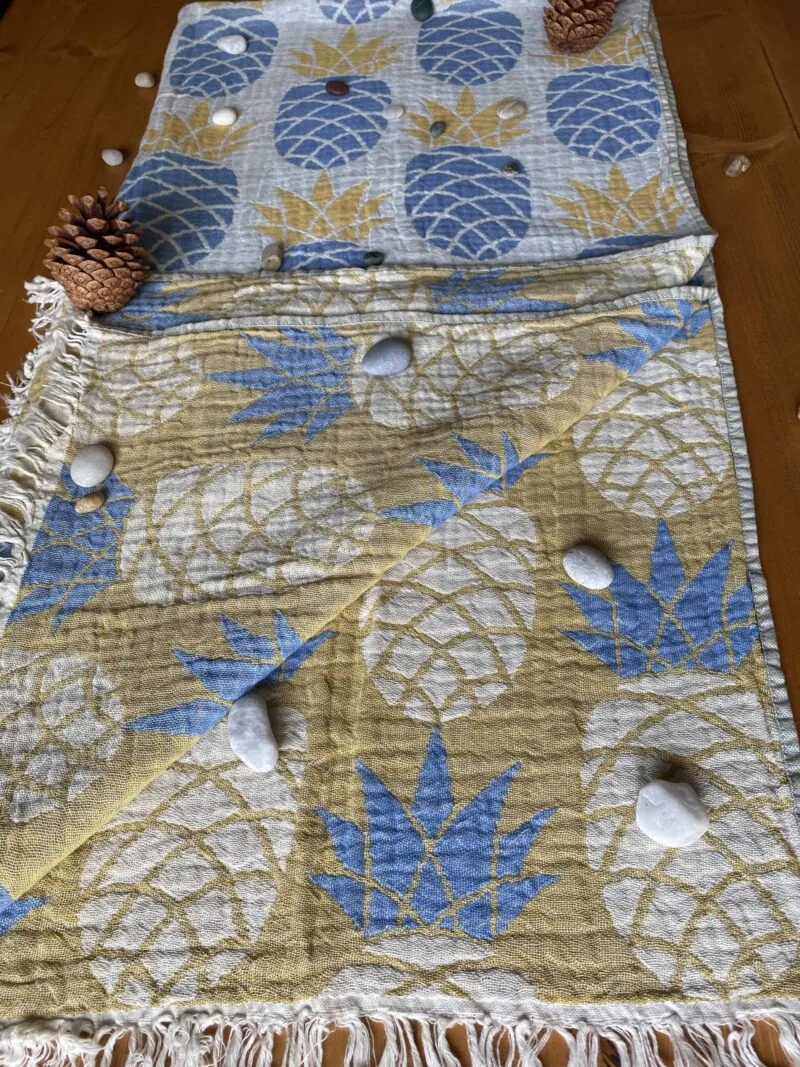 Pineapple Turkish Towel - Light Blue, 100% Organic Cotton, Handmade, Bath Towel, Peshtemal, Sauna Towel, Beach Towel