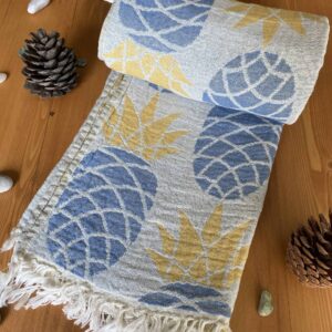 Pineapple Turkish Towel - Light Blue, 100% Organic Cotton, Handmade, Bath Towel, Peshtemal, Sauna Towel, Beach Towel