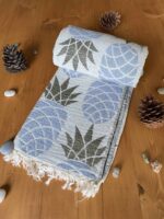 Pineapple Turkish Towel - Sky Blue, 100% Organic Cotton, Handmade, Bath Towel, Peshtemal, Sauna Towel, Beach Towel