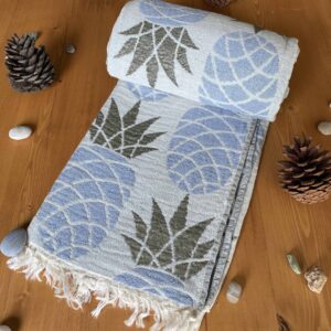 Pineapple Turkish Towel - Sky Blue, 100% Organic Cotton, Handmade, Bath Towel, Peshtemal, Sauna Towel, Beach Towel
