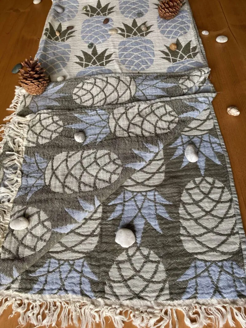 Pineapple Turkish Towel - Sky Blue, 100% Organic Cotton, Handmade, Bath Towel, Peshtemal, Sauna Towel, Beach Towel