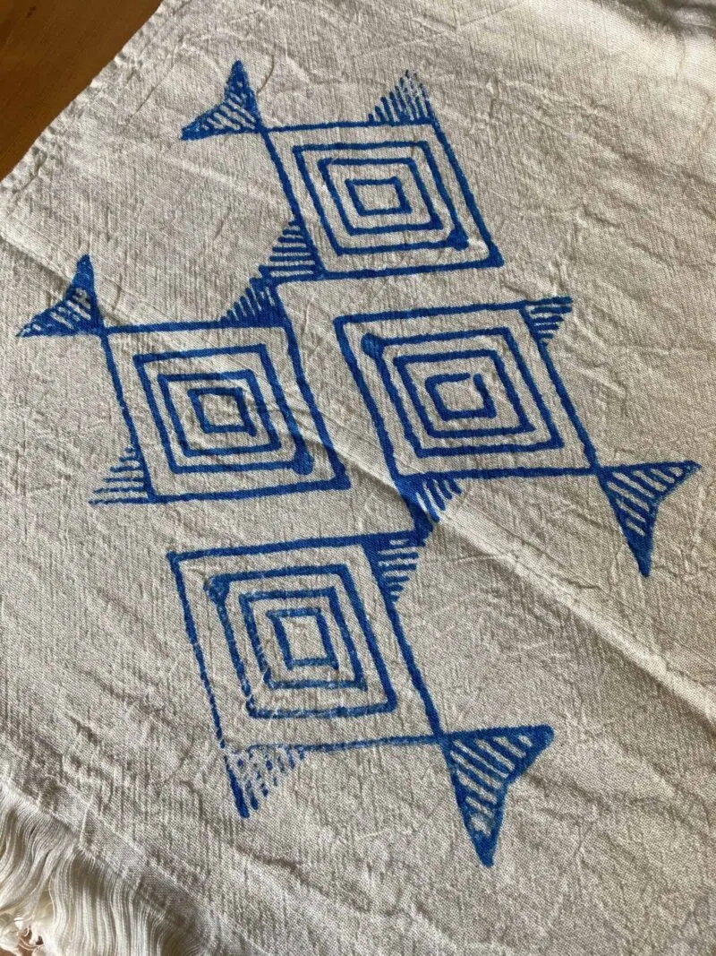 Santorini Turkish Towel - Hand Printed Blue Fish, 100% Organic Cotton, Handmade, Bath Towel, Peshtemal, Sauna Towel, Beach Towel