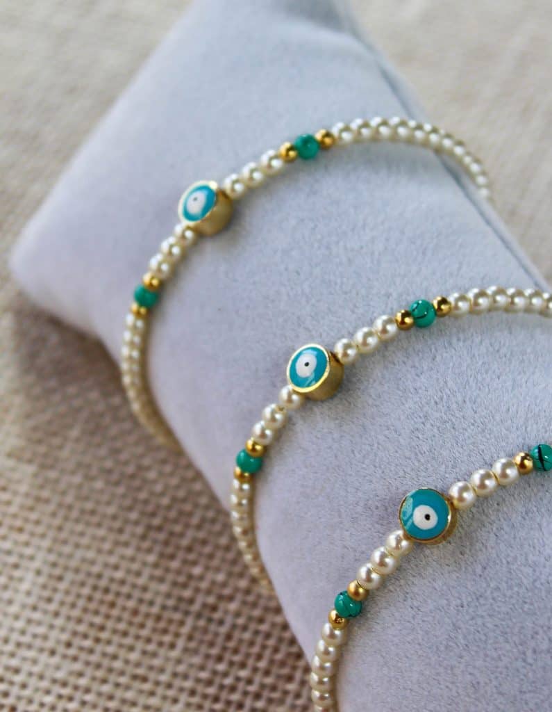 Turquoise Evil Eye Pearl Beaded Necklace