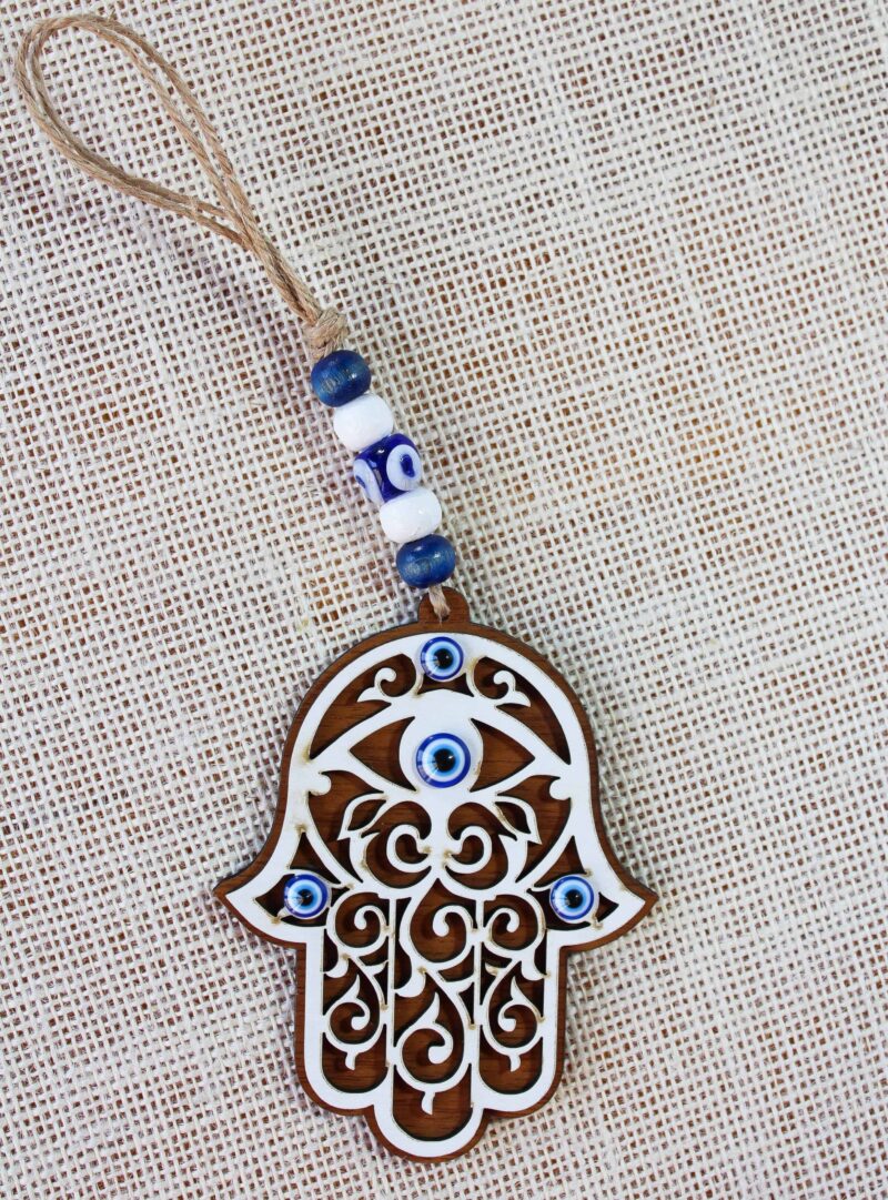 Wood Evil Eye Hamsa Hand Wall Ornament