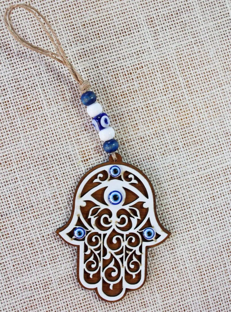 Wood Evil Eye Hamsa Hand Wall Ornament