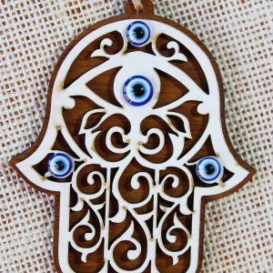 Wood Evil Eye Hamsa Hand Wall Ornament
