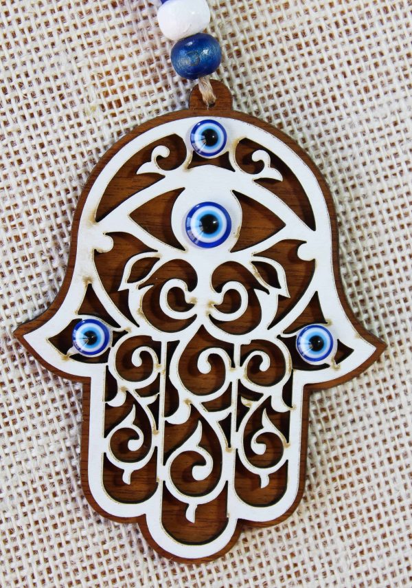 Wood Evil Eye Hamsa Hand Wall Ornament