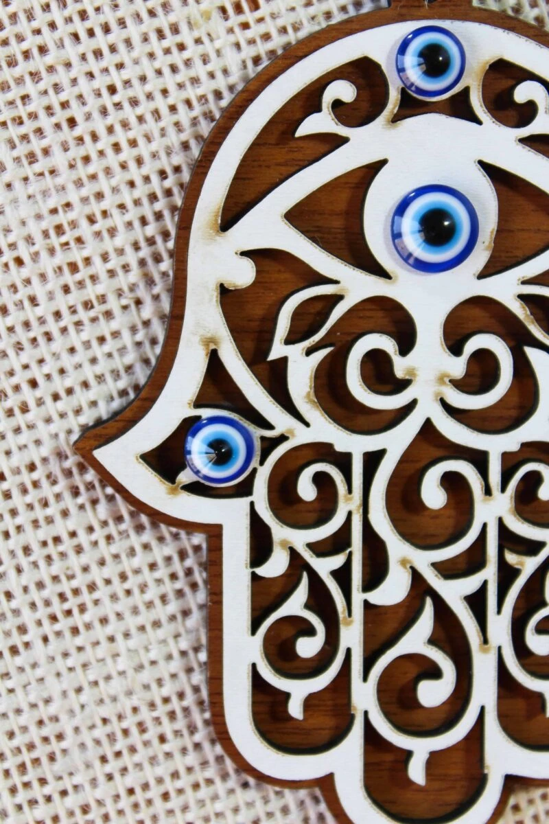 Wood Evil Eye Hamsa Hand Wall Ornament