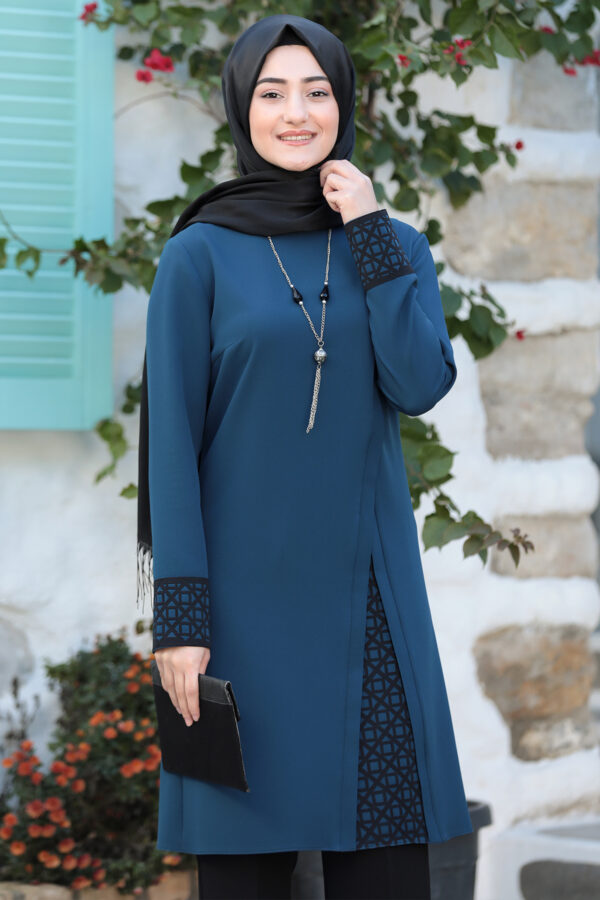 Petrol - Crew neck - Evening Suit - Unlined - Modest Muslim Woman Dress