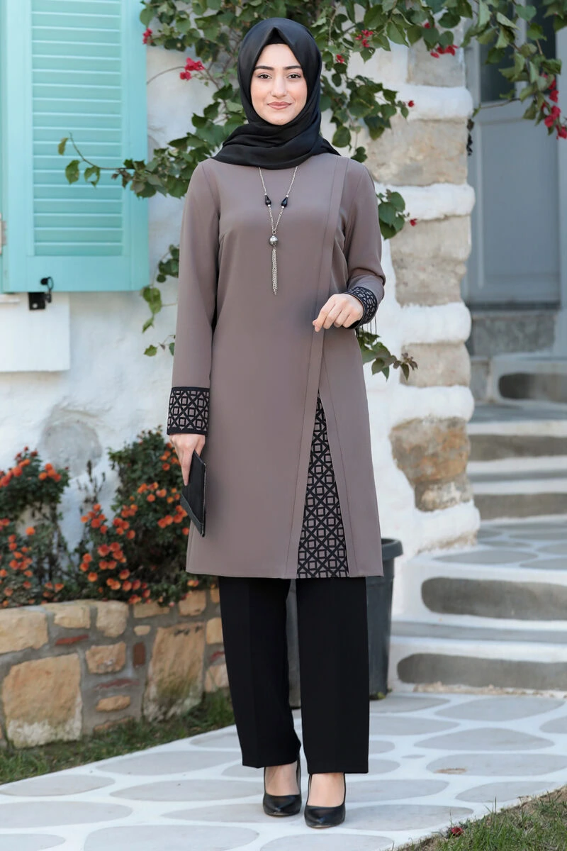 Mink - Crew neck - Evening Suit - Unlined - Hijab Dress