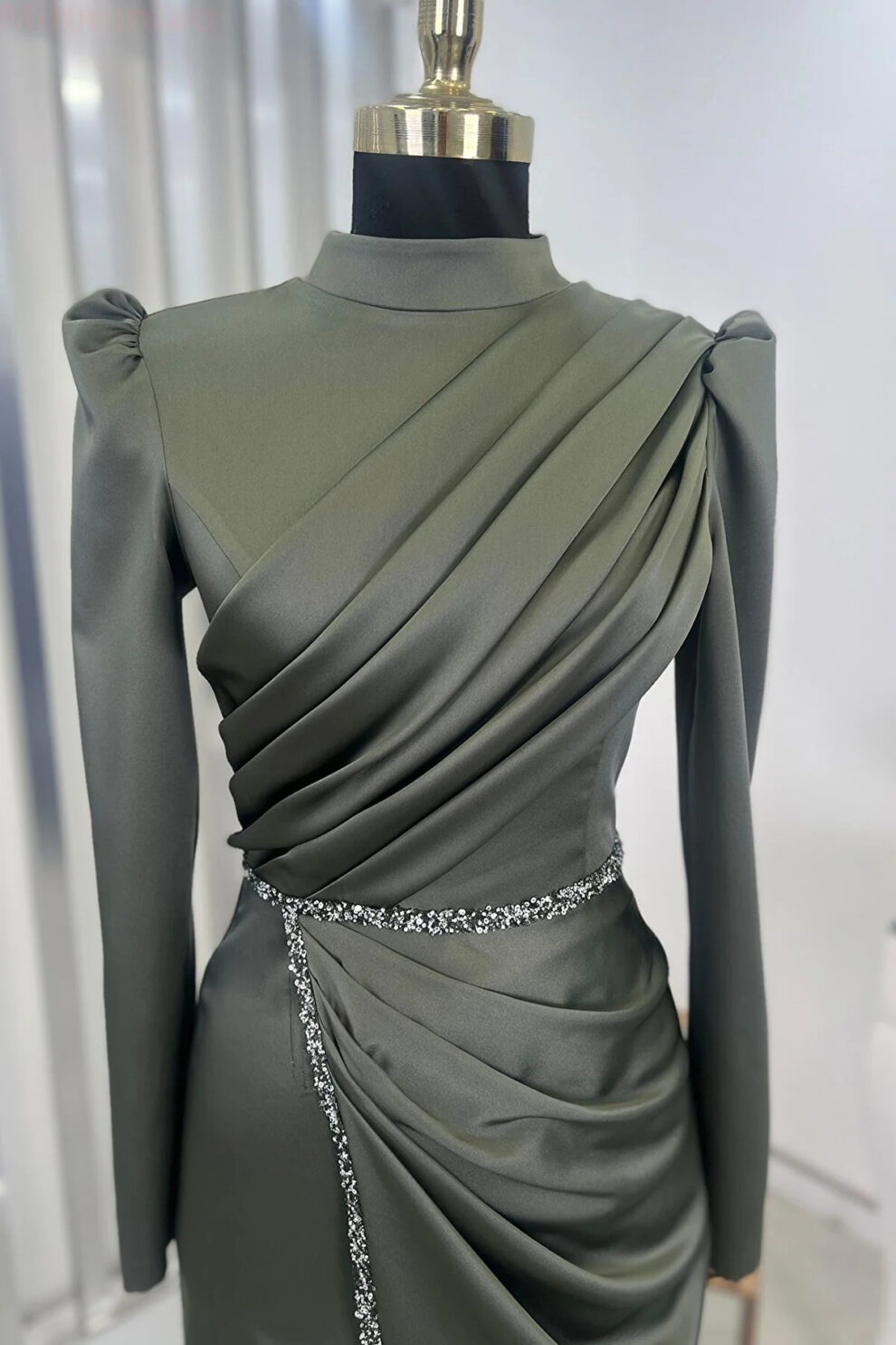 Stone Detail Khaki Satin Evening Dress Hijab Turkey - Shop of Turkey ...