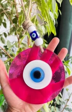 Red Transparent Fused Glass Evil Eye Wall Hanging