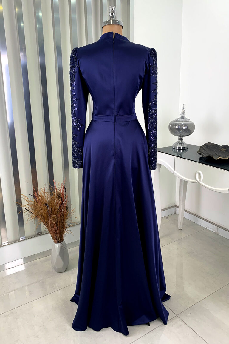 Exclusive Satin Hijab Evening Dress With Pleated Skirt, Prom Dress ...