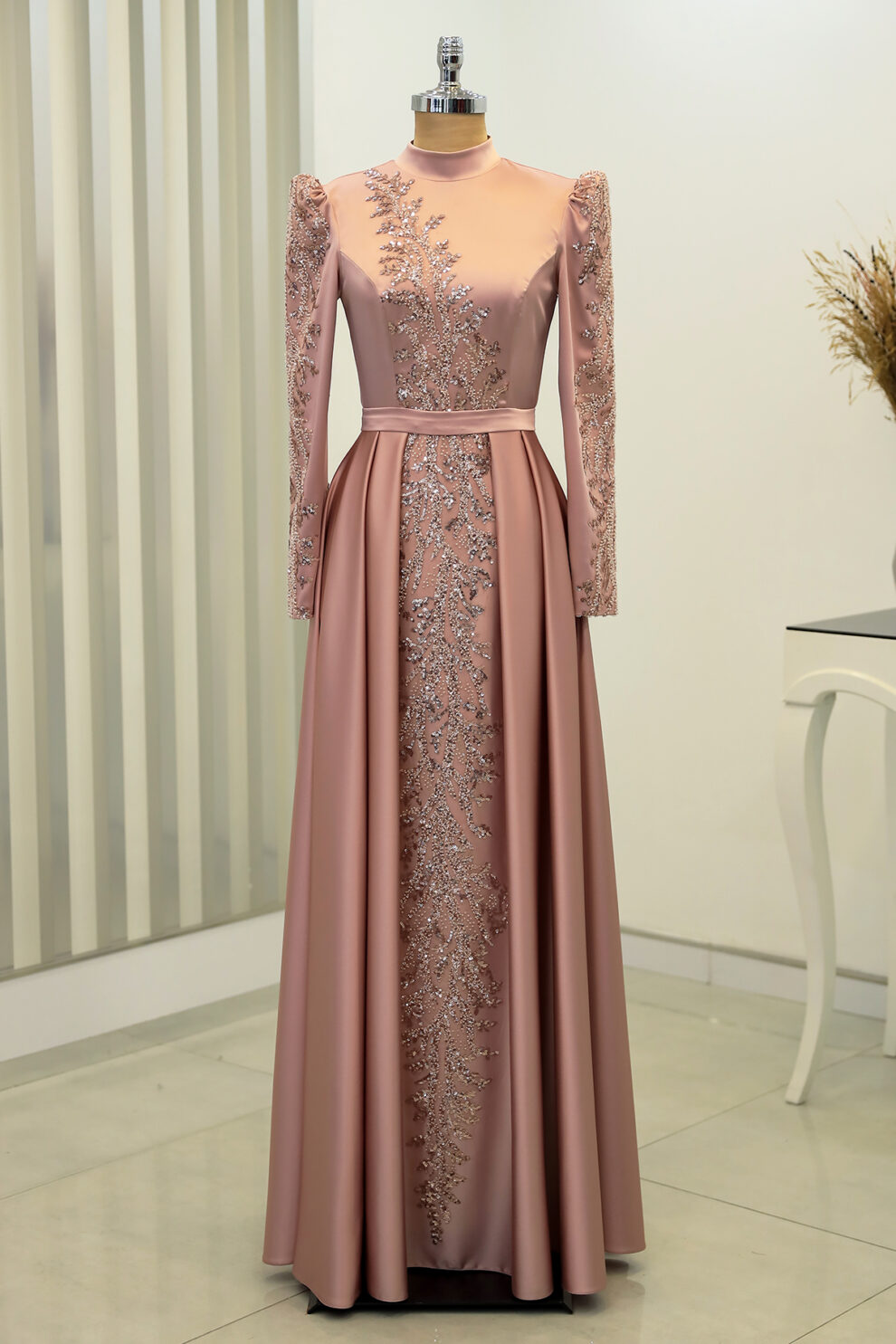 Exclusive Satin Hijab Evening Dress With Pleated Skirt, Prom Dress ...