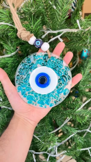 Turquoise Evil Eye Wall Hanging Art with Special Glass Design Housewarming Gift