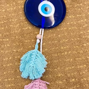 Large Round Blue Evil Eye with Macrome Tail
