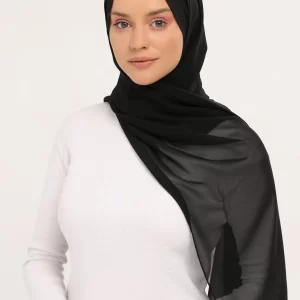 Luxury Practical Hijab Chiffon Shawl Black - 2