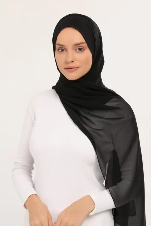 Luxury Practical Hijab Chiffon Shawl Black - 2