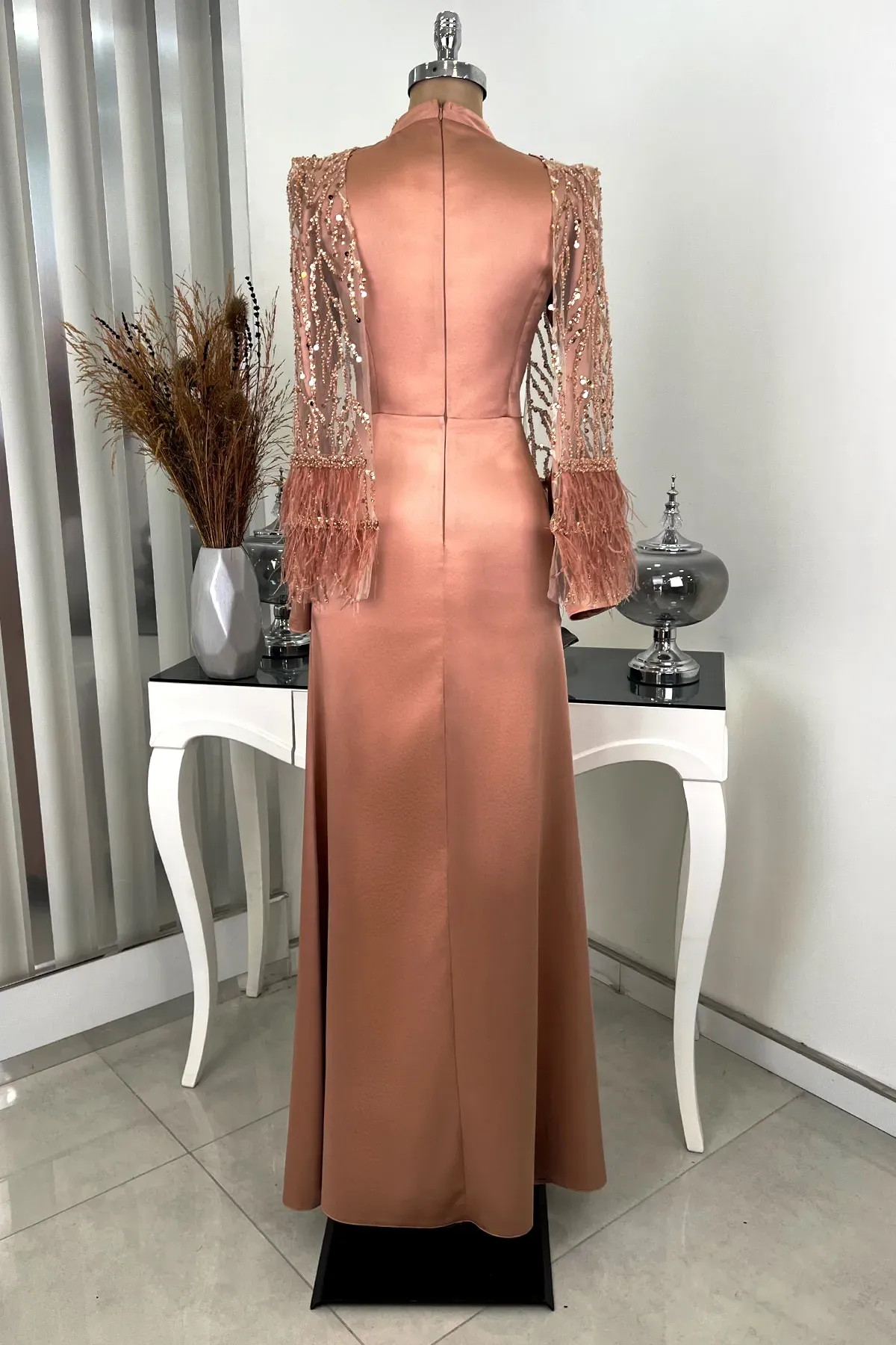 Mademoiselle Satin Modest Evening Dress Muslim Islamic Clothing with  Sleeves Bead  Rose - Shop of Turkey - Buy from Turkey Online with Fast  Shipping