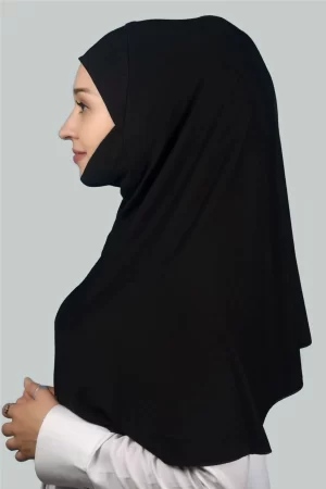 Pre-made Turban with Veil, Practical Scarf, Modest Hijab with Face Veil - Prayer Mat Sufle (XL) - Black