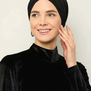 Women's Cross Three-Striped Outer Bonnet Ready-made Hijab Turban Black