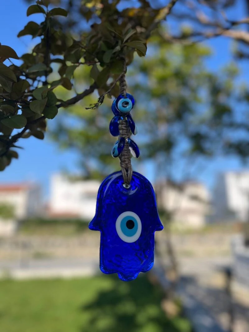 Blue Evil Eye Hamsa Hand with Small Nazar Eyes