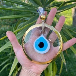 Gold Trim Transparent Modern Turkish Evil Eye Nazar Boncuk Medium Size