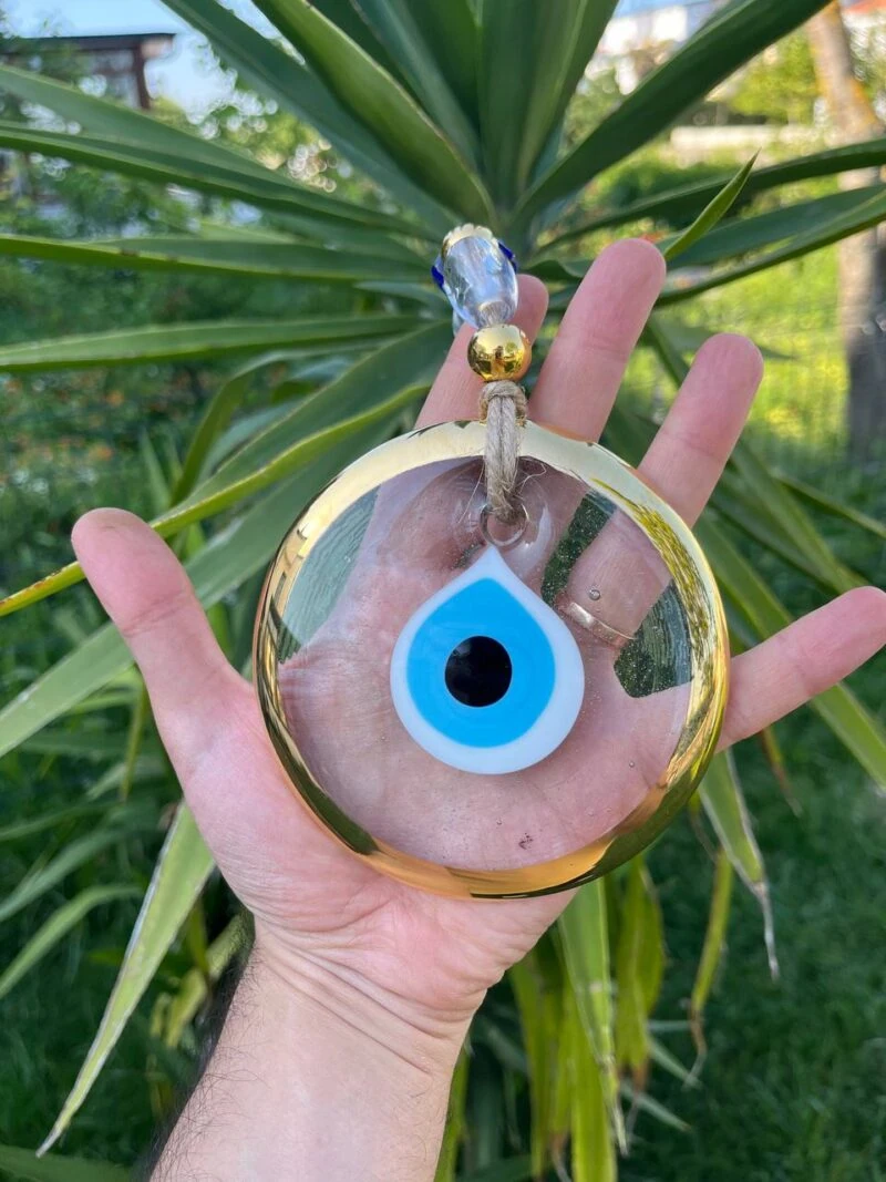 Gold Trim Transparent Modern Turkish Evil Eye Nazar Boncuk Medium Size