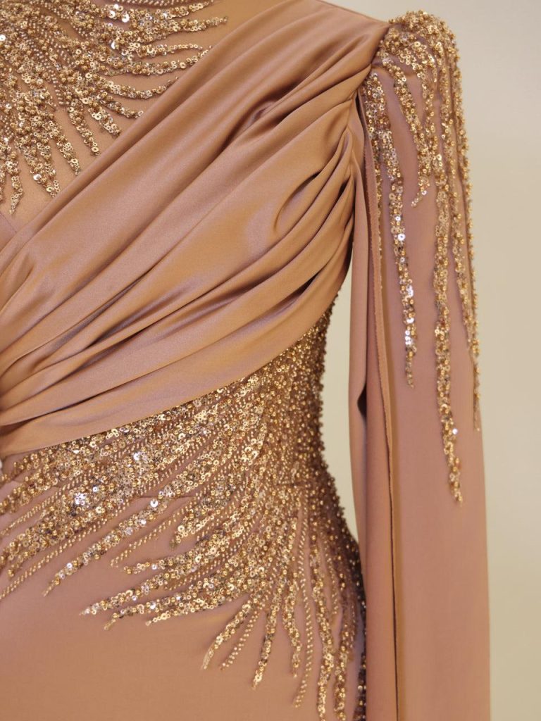 Draped Front Satin Evening Dress with Cape Sleeve Detail Hijab Evening ...