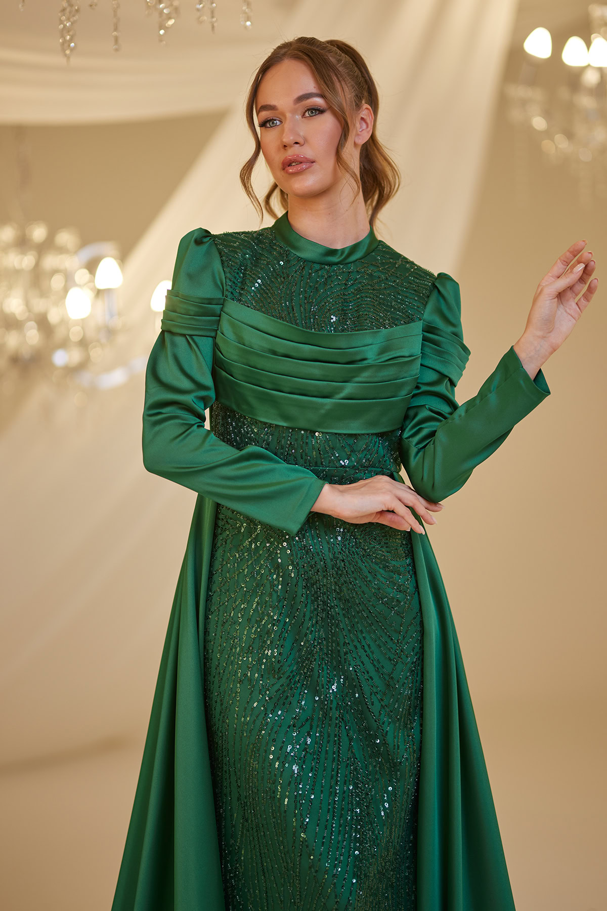 Embellished Satin Panel Gown  Modest Long Sleeve Evening Dress - 2025 -  Shop of Turkey - Buy from Turkey Online with Fast Shipping