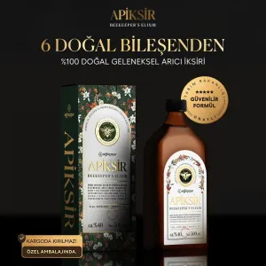 Apiksir 6-Ingredient Beekeeper's Elixir (Turmeric + Ginger + Propolis + Honey + Cinnamon + Black Pepper) (Solvent: Alcohol + Water) 500ml - Eğriçayır