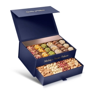 Navy Blue Two-Drawer Nut Box - Special 730 g - Malatya Pazarı