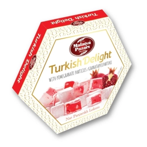 Pomegranate Seed and Pomegranate Flavored Turkish Delight 250 g Hexagonal Box - Malatya Pazarı