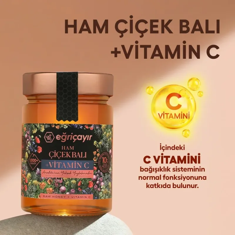 Raw Flower Honey + Vitamin C 450g - Eğriçayır