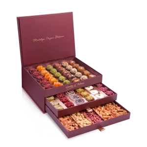 Three-Drawer Assorted Turkish Delight-Nuts-Special Box 2650 g (PURPLE) - Malatya Pazarı