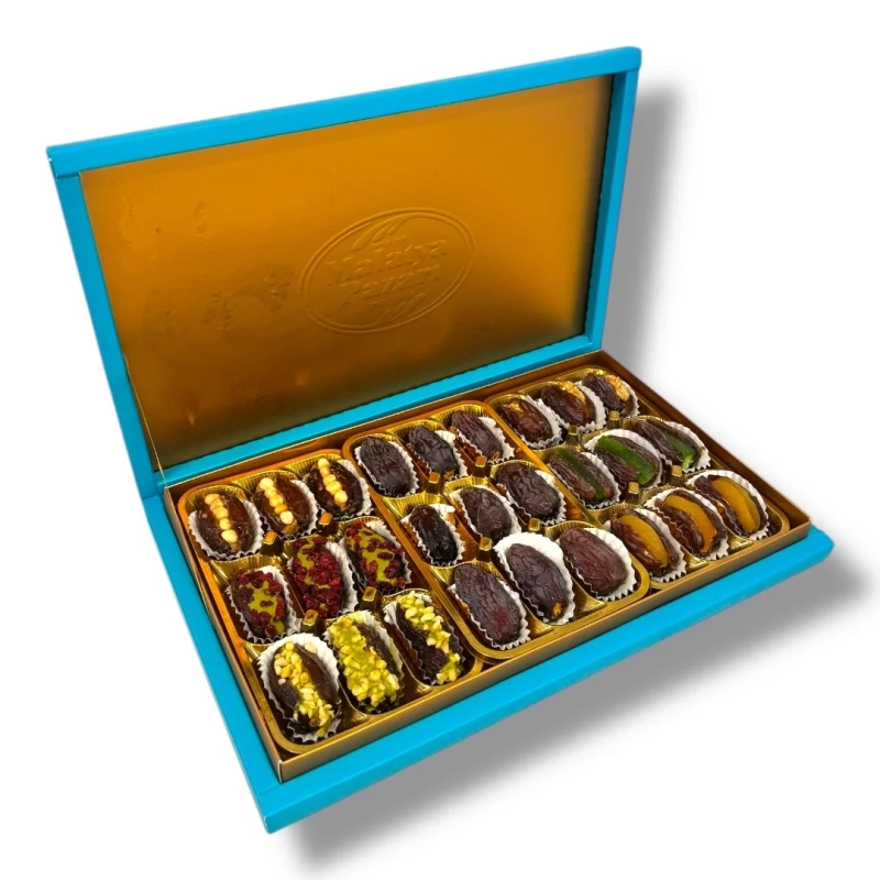 Turquoise Box with Handle Mixed Date Stuffed 600 g - Malatya Pazarı