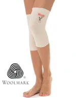 Comfortable white knee support sleeve with "Hello" logo and comforting design, perfect for injury relief or sports activity.