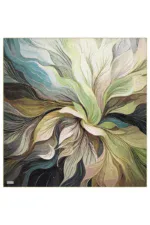 Vibrant abstract floral artwork featuring flowing leaves and petals in shades of green, beige, black, and pastel tones, designed to enhance modern interior decor.