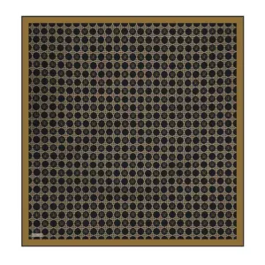 Intricate black and gold decorative plastic mesh grille with geometric pattern, suitable for home decor, furniture accents, or artistic craft projects. Elegant design adds a luxurious touch.