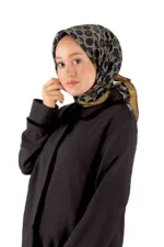 Elegant black hijab with gold chain pattern, stylish and comfortable, perfect for everyday wear or special occasions, showcasing Turkish fashion and modest style from Shop of Turkey.