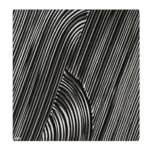 Black and white abstract striped artwork with curved and straight lines, modern design suitable for contemporary home decor, available for purchase with fast shipping from Turkey.