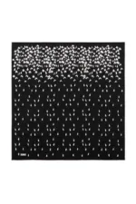 A beautiful black and white patterned scarf with an intricate floral and geometric design, perfect for stylish accessories or home decor.