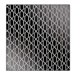 Black and white geometric patterned decorative panel with interlocking shapes, modern design, ideal for interior decoration, and perfect for stylish home accents and architectural details.