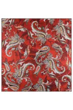 Paisley pattern fabric with intricate floral and swirl designs on a vibrant red background, showcasing traditional Turkish textile artistry.