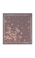 Daisy floral pattern scarf with white and orange daisies on a muted purple background, stylish accessory from Turkey.