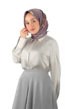 Luxurious satin hijab with floral patterns, perfect for elegant and modest fashion styles from Turkey.