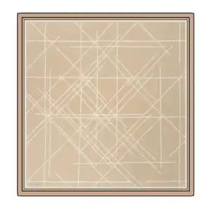 Modern abstract geometric rug with intersecting white lines on beige background, stylish area rug for contemporary home decor from Shop of Turkey.